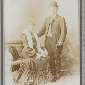 Victorian Photograph, Cabinet Card, Couple, Bowler Hat, Leather Gloves, South Beah, Fred Ash, Blackpool