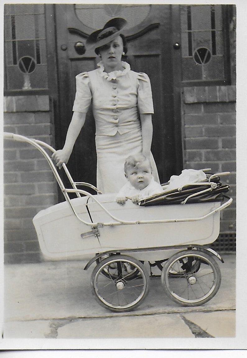 Digital Download Photo From Original, Mother and Baby in Pram, Vintage Pram, 1940s, Stylish Lady, Crafting, Journal, Art Projects, 300DPI