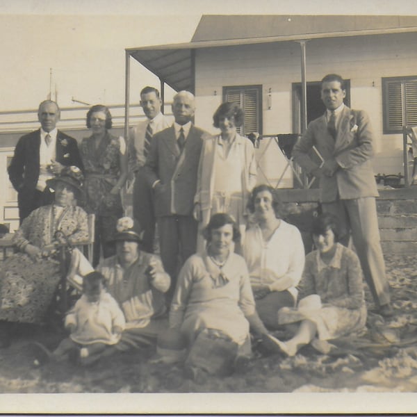 Vintage Photograph, RPPC, Family Gathering, On The Beach,  , Social History