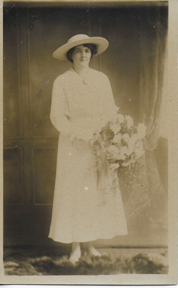 Real Photo Young Lady Big Hat Basket of 