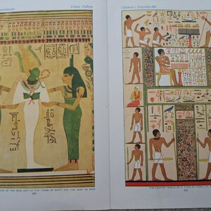 Vintage Ephemera, Illustrierte Buchseiten Ägypter, Religion, Zuschnitte, Zeitschriften, Basteln, Kunstprojekte 4 doppelseitige Seiten