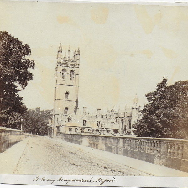 Vintage Photo, Mary Magdalen Tower, Mary Magdalen Bridge, Oxford, Mounted on Card