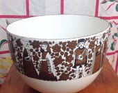Vintage Kaj Franck Finel Arabia black brown man woman figures enamel enamelare bowl kitchen chef cook cooking mixing Mid Century modern