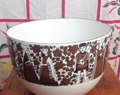 SALE Vintage Kaj Franck Finel Arabia black brown man woman figures enamel enamelare bowl kitchen chef cook cooking mixing Mid Century modern