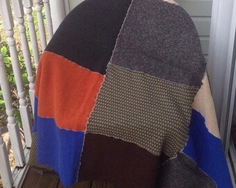 Handmade Patchwork Wool Throw Patch Blanket Soft Felted Orange Royal Blue Black Gray Bedding Home Decor