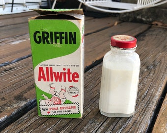 Vintage Griffin Allwite Original Box Near Full White Shoe Polish Bottle Movie Film TV Television Show Prop Package Vtg Advertising