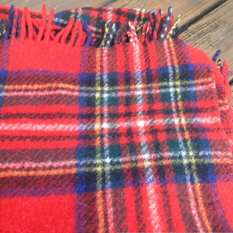 Vintage Connemara Plaid Wool Area Rug Throw With Fringe Foxford Ireland ...