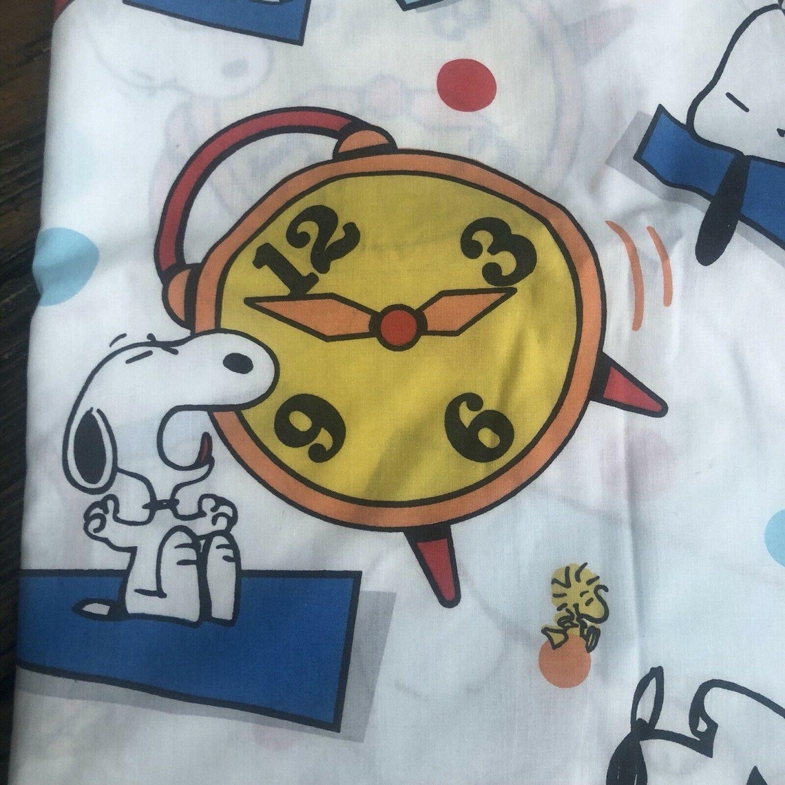 Vtg Peanuts Twin Flat Sheet Snoopy Woodstock Bedtime Alarm Etsy