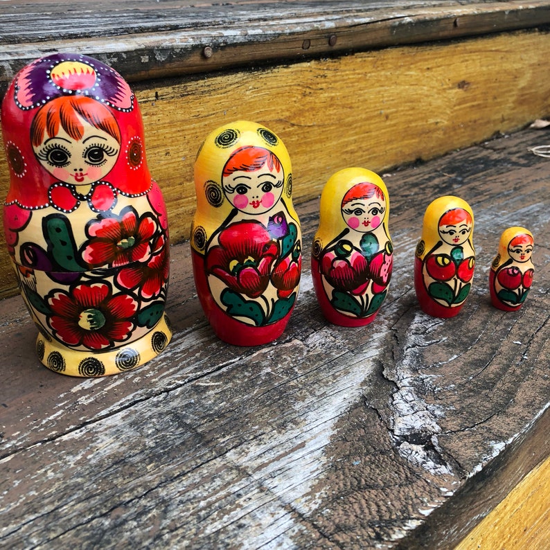 5PCS Hand Painted Skeleton Wooden Russian Nesting Dolls Matryoshka Babushka New