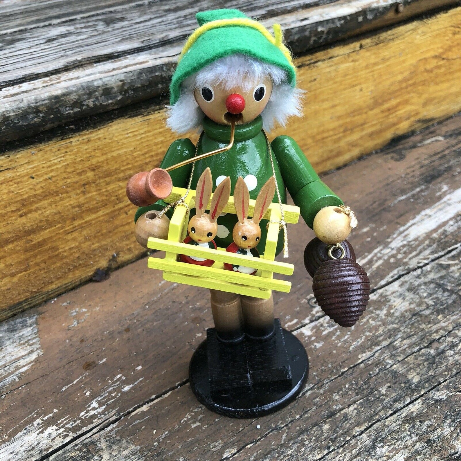 Vtg Steinbach Wooden Smoker Bunny Rabbit Hunter German Incense Cone ...
