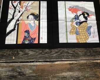 Michael Miller Japanese Geisha Asian Fabric 23×44 Mother Son Lady Pattern Panel Craft Crafting Sew Sewing