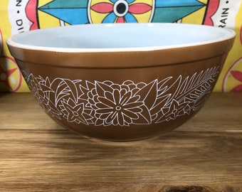 Pyrex Woodland Brown Floral 403 Mixing Bowl Kitchen Glass Dish Cook Vtg 70s 80s Vintage 1970s 1980s