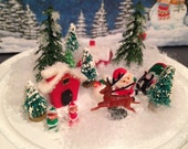 Christmas village glass snow dome snow globe.  Vintage kitschy miniature Christmas Santa Clause elves villiage.  Handmade.