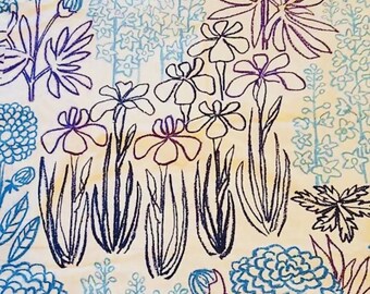 Ikea Blue Purple Abstract Floral Fabric 60" 2009 Kazuyo Nomura Retired 1 Yard