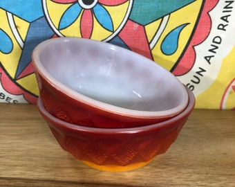 2 Fire King Small Kimberly Bowls Red Orange Ombré Kitchen White Glass Dish Vtg