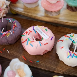 Sprinkle Donut Candle | Soy Wax | Vanilla, Chocolate & Strawberry Options | Bakery Décor Gift