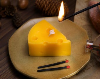 Adorable Cheese Candle | 100% Soy Wax Vanilla Butter Scent | Cheese Wedge | Cheese Wheel | Home Decor Gift | Playful Gourmet Decor