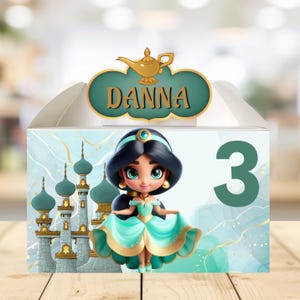 Jasmine and Aladdin Favor Box | Custom Disney Princess and Prince Party Gift Box | Arabian Nights Birthday Decoration | Magic Party Favor