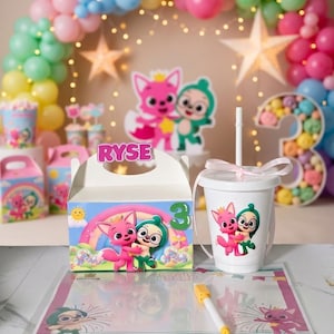 Pinkfong Baby Shark Personalized Party Bundle | Magic Board, Cup, Candy Box
