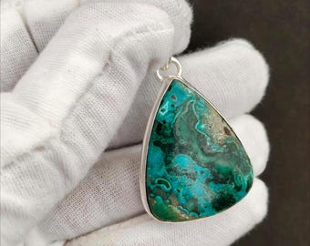 Pendentif fait main poire malachite et chrysocolle, argent sterling 925