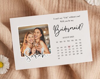 Bridesmaid Proposal Card with Photo: Save the Date Calendar (Digital Download)