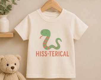 HISS-terical Snake Toddler Shirt, Funny Reptile Kids Tee, Cute Snake Graphic Shirt, Animal Pun Toddler Tee, Organic Cotton Kids Shirt