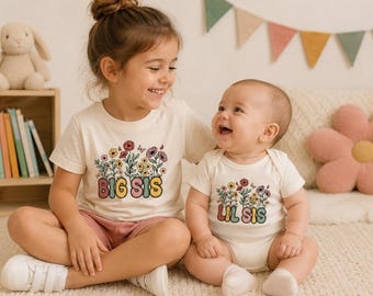 Big Sister Little Sister Matching Shirts, Big Sis Lil Sis Outfit, Baby Bodysuit & Toddler Tee, Sibling Matching Set, New Baby Announcement