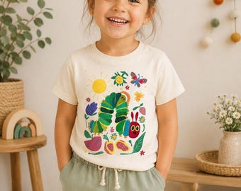 Organic Cotton Caterpillar Toddler Shirt, Nature Bug Kids Tee, Garden Theme Graphic