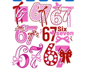 Divertente meme Six Seven Coquette Bow svg, detto virale 6 7 Png, Coquette 6 7 Png, design PNG alla moda, design divertente per maglietta svg, Cricut
