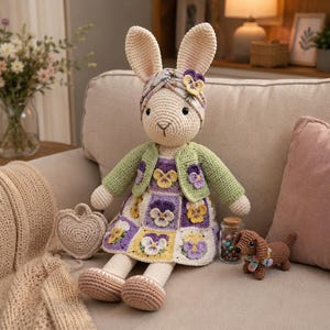 Patchwork Charm Bunny Crochet Pattern – Bunny Doll Toy Pattern – Amigurumi Bunny Crochet Pattern – Crochet Patch Dress Bunny (PDF Pattern)