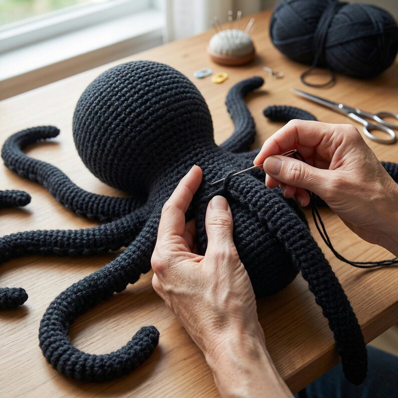 Octupus Threading Giant Black Octopus Crochet Pattern – Amigurumi Realistic Pacific ...