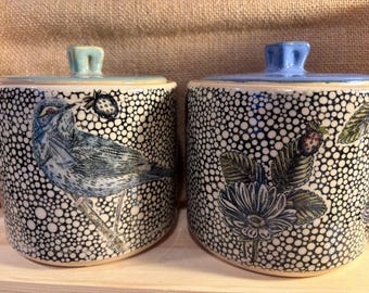 Graphic Collage Canister / Jar with lid (medium 5" tall)