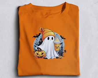 Cute Coffee Ghost Halloween Tee, Spooky Season Gift