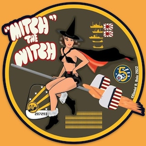 Naklejka na samolot dla dziecka Nose Art Gal „Mitch the Witch”
