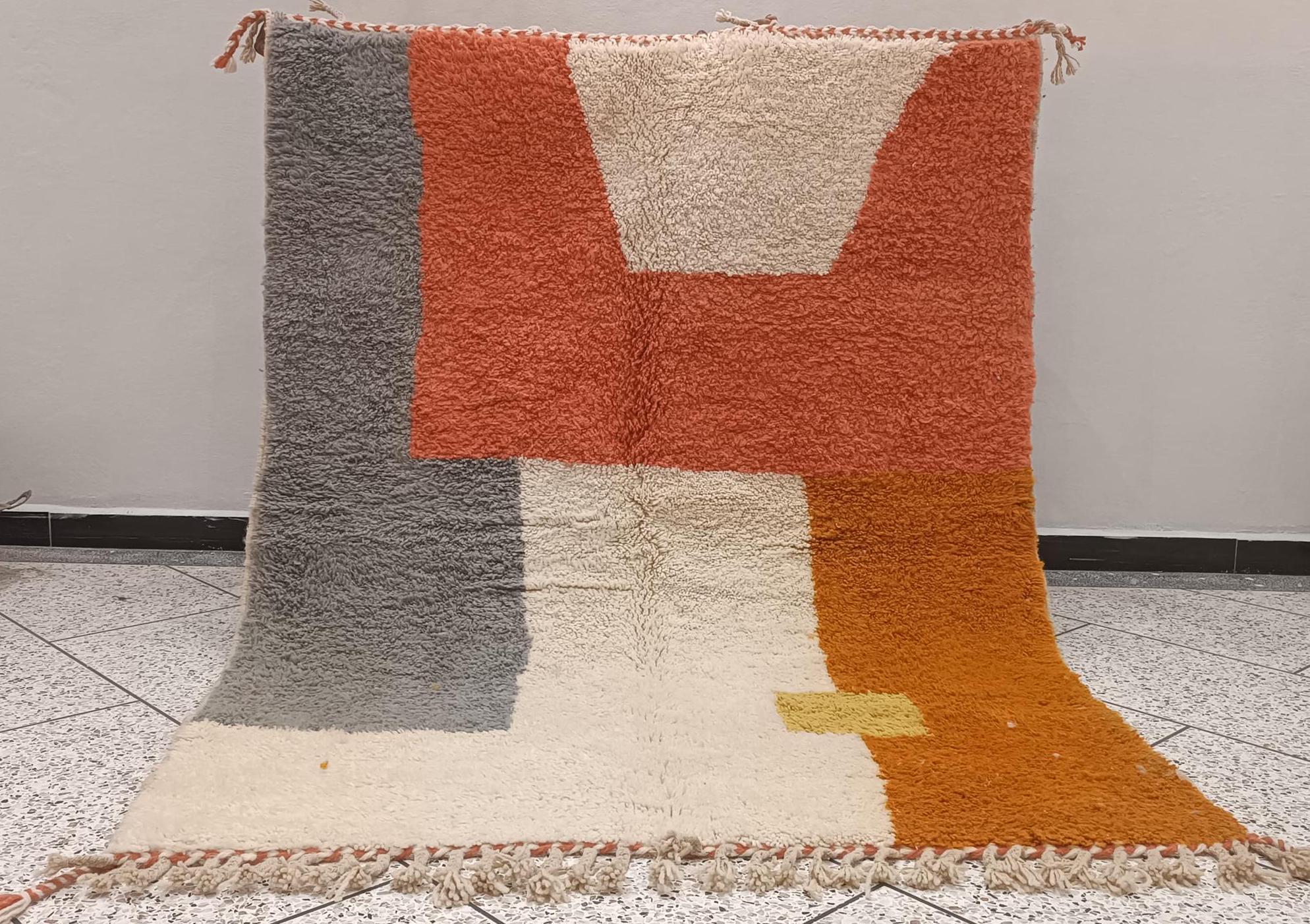 ボヘミアン風モロッコウールラグ、カラフルな幾何学模様（7x9フィート