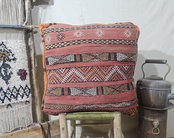 Moroccan Kilim Pouf –Handmade Floor Cushion, Colorful Wool Ottoman, Boho Home Decor _ authentic _ azilal pouf ottoman pouf.