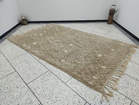 ハンドメイドウールモロッコラグ：ブラウンボヘミアンシックラグ