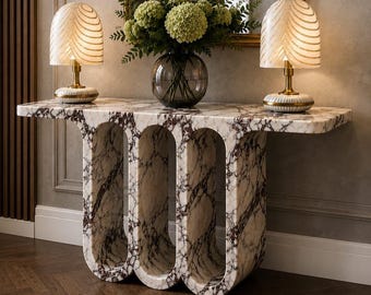 Handmade Marble Console Table, Fluted Waterfall Entryway Furniture