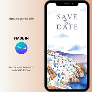 Salva la data digitale, Salva la data del matrimonio in Grecia, Modello video, Modello modificabile per salvare la data su Canva, Invito di nozze animato