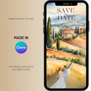 Animierte digitale Einladung Save the Date, Hochzeit in der Toskana, Video Aquarell Design, Hochzeit in Italien