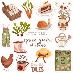 Paquete de pegatinas digitales "Jardín de primavera" PNG - Pegatinas para diario - Pegatinas para planificador - Amante de la jardinería - Dibujadas a mano - Álbum de recortes - Recorte borroso