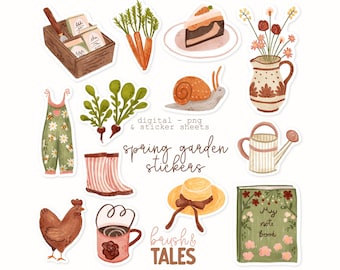Spring Garden Stickers: Hand-Drawn Journal & Planner Stickers (Digital PNG)