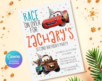 Cars invitation, Lightning Mcqueen invite, Printable Birthday Party Invitation, racing Birthday invitation template