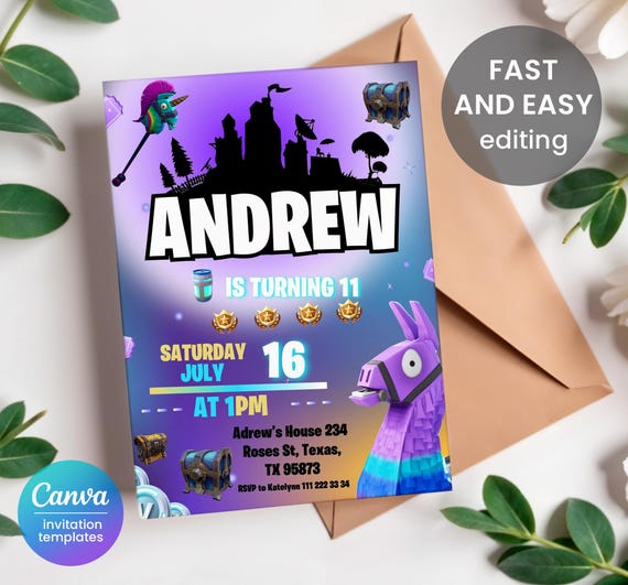 Printable birthday invitation, Boy Gamer invitation, editable invite template, video game party, tennager boy birthday, instant download
