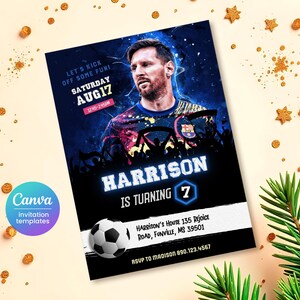 Messi invitation, Soccer invite, Champions League birthday invitation template, FIFA Printable editable invite, sports ball football party