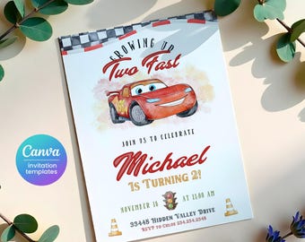 Cars invitation, Lightning Mcqueen invite, Printable Birthday Party Invitation, racing Birthday invitation template