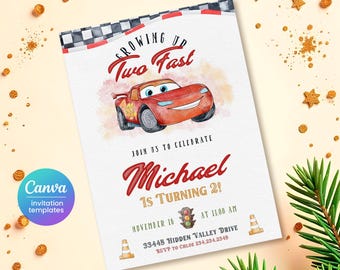 Cars Einladung, Lightning Mcqueen einladen, Druckbare Einladung zur Geburtstagsparty, Vorlage für die Geburtstagseinladung