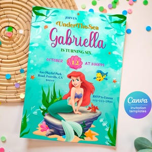 Princess Ariel birthday invitation, girl editable invite template, Little Mermaid printable invitation, Under Sea party, instant download