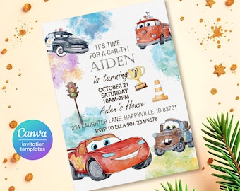 Cars invitation, Lightning Mcqueen invite, Printable Birthday Party Invitation, racing Birthday invitation template