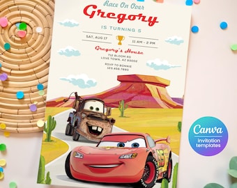 Cars invitation, Lightning Mcqueen invite, Printable Birthday Party Invitation, racing Birthday invitation template